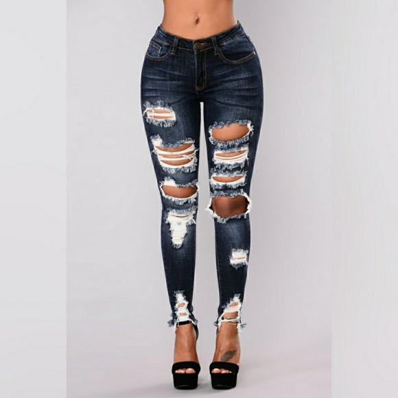 Fashion Nova Denim - Fashion Nova Dark Denim Distressed Jeans